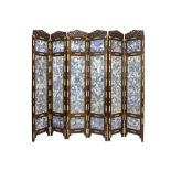 special Chinese screen with six panels each with panels in Chinese porcelain with blue-white