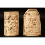 pair of 19th Cent. French (?) plaques in ivory with bas reliefs with scenes of the life of