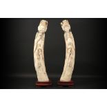 pair of quite big 1930's Chinese ivory "Emperor" and "Empress" sculptures - with CITES