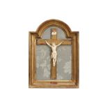 19th Cent. ivory Christ corps on a gilded cross and with a frame in gilded wood - with CITES