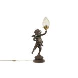 antique lamp with zamac "Cupid" base ||Antieke lamp met een voet in kunstbrons met bruine patine