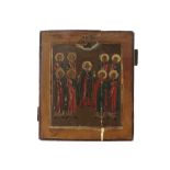 antique Russian icon ||Antieke Russische ikoon met de voorstelling van negen heiligen - 30,5 x 26,5