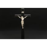 antique Belgian ivory Christ corpus on a crucifix in ebony - marked R. Middegaels Bruxelles (on