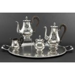 4pc Christofle marked coffee and tea set on its oval tray ||CHRISTOFLE 4-delig koffie- en