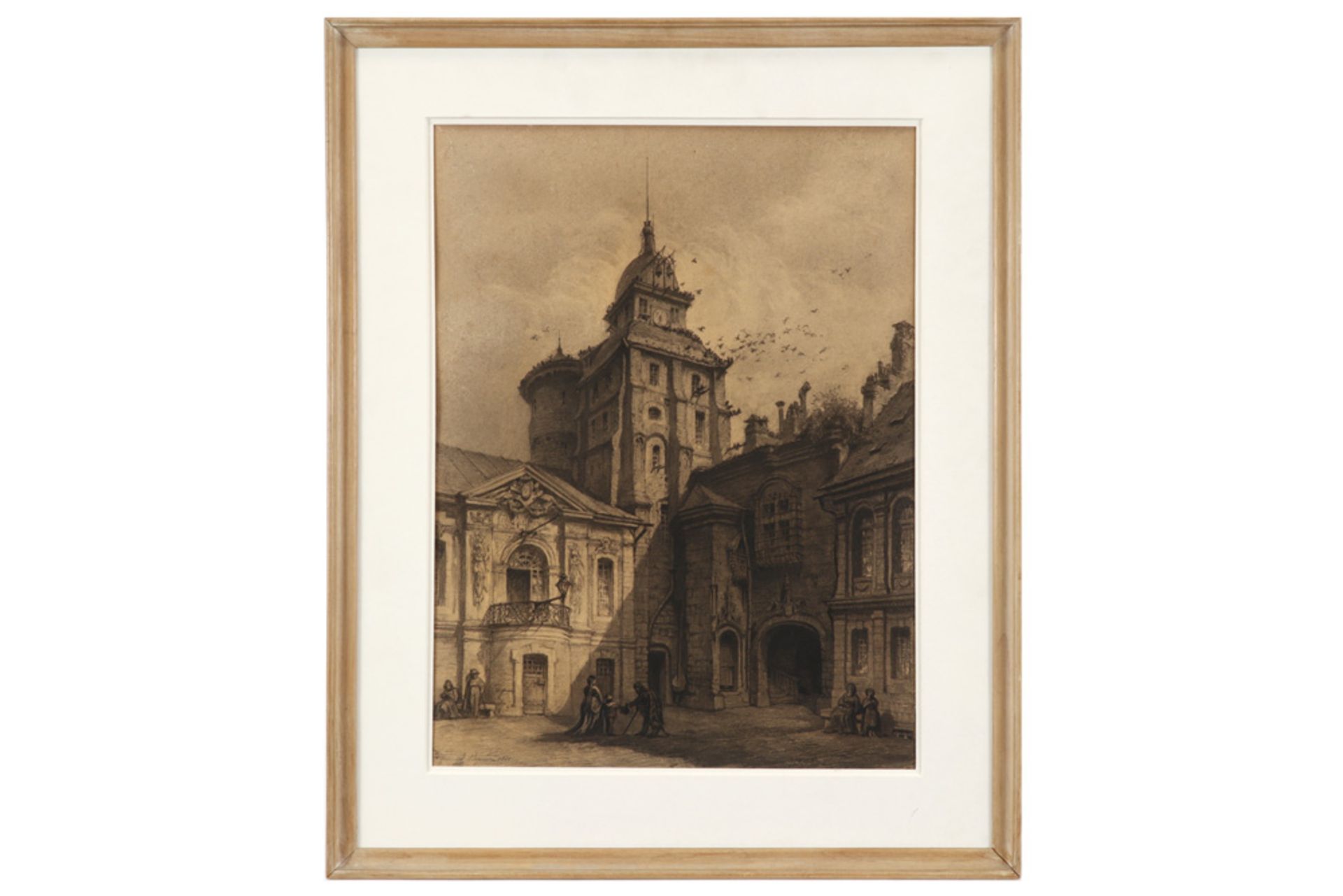 19th Cent. French black chalk and pencil drawing - signed Emile Louis Vernier and dated 1871 || - Image 3 of 3