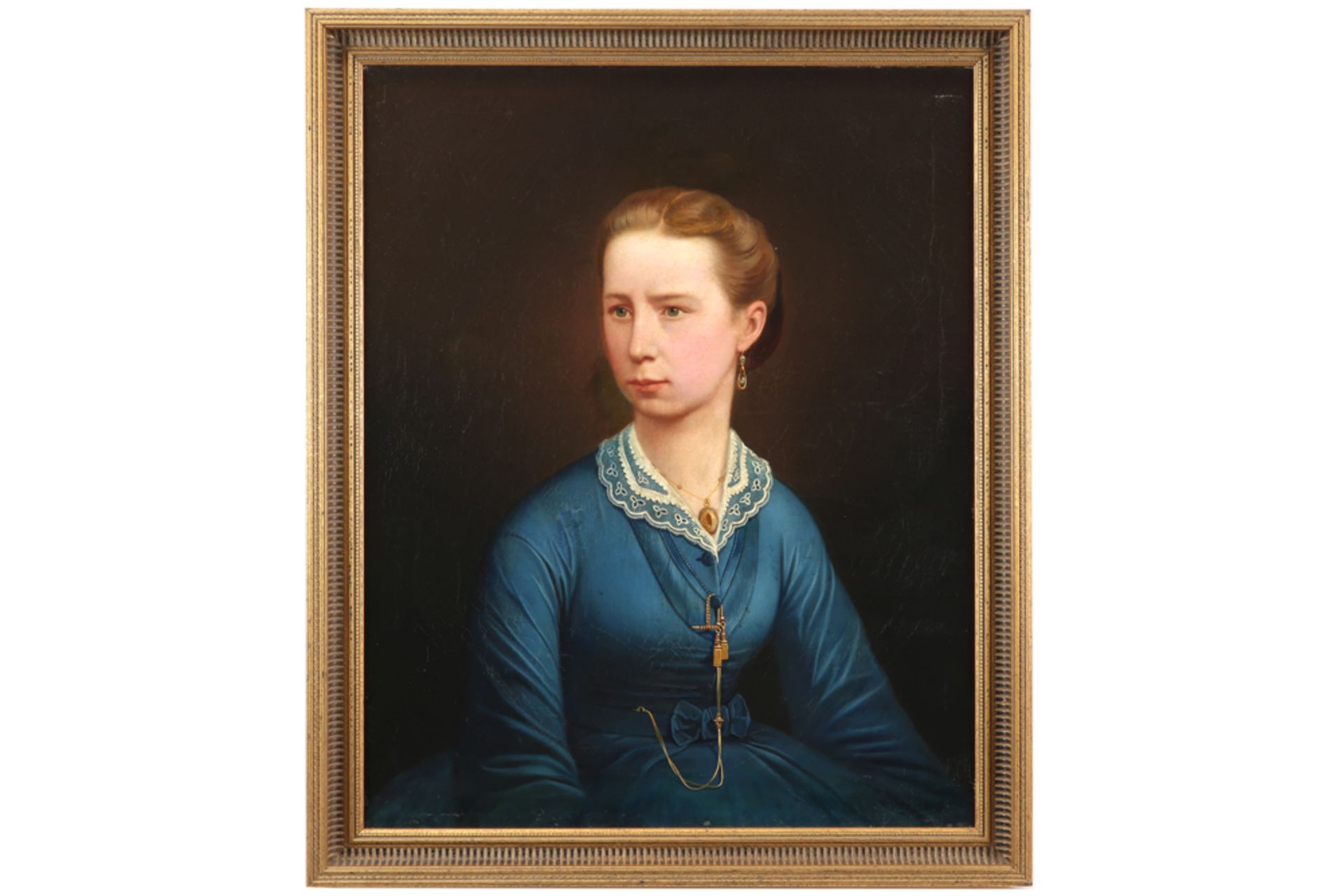 19th Cent. oil on canvas ||Negentiende eeuws olieverfschilderij op doek : "Portret van een jonge - Image 2 of 4