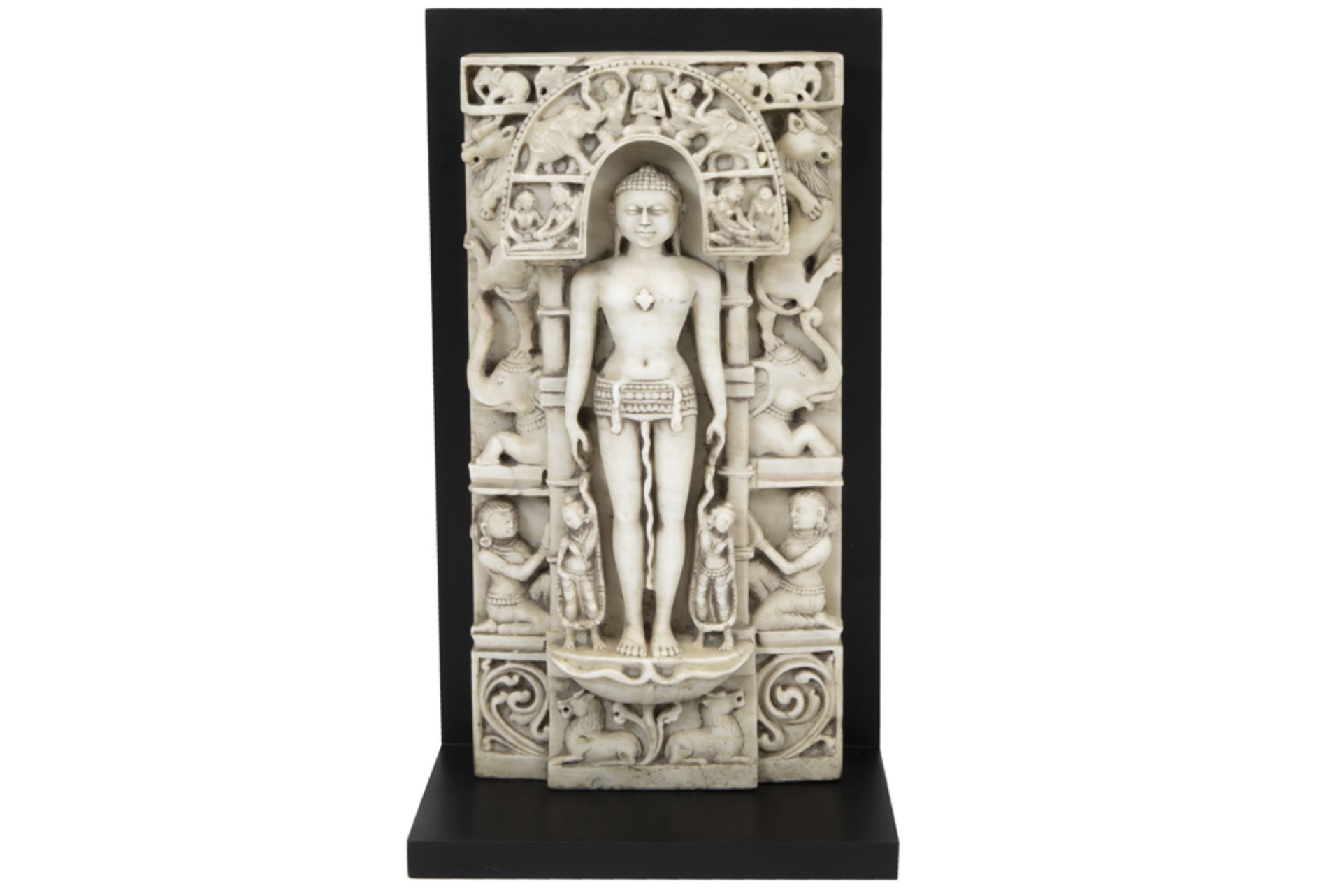 rare Indian 16th/17th Cent. Jain sculpture in white marble with a niche depicting Jain or