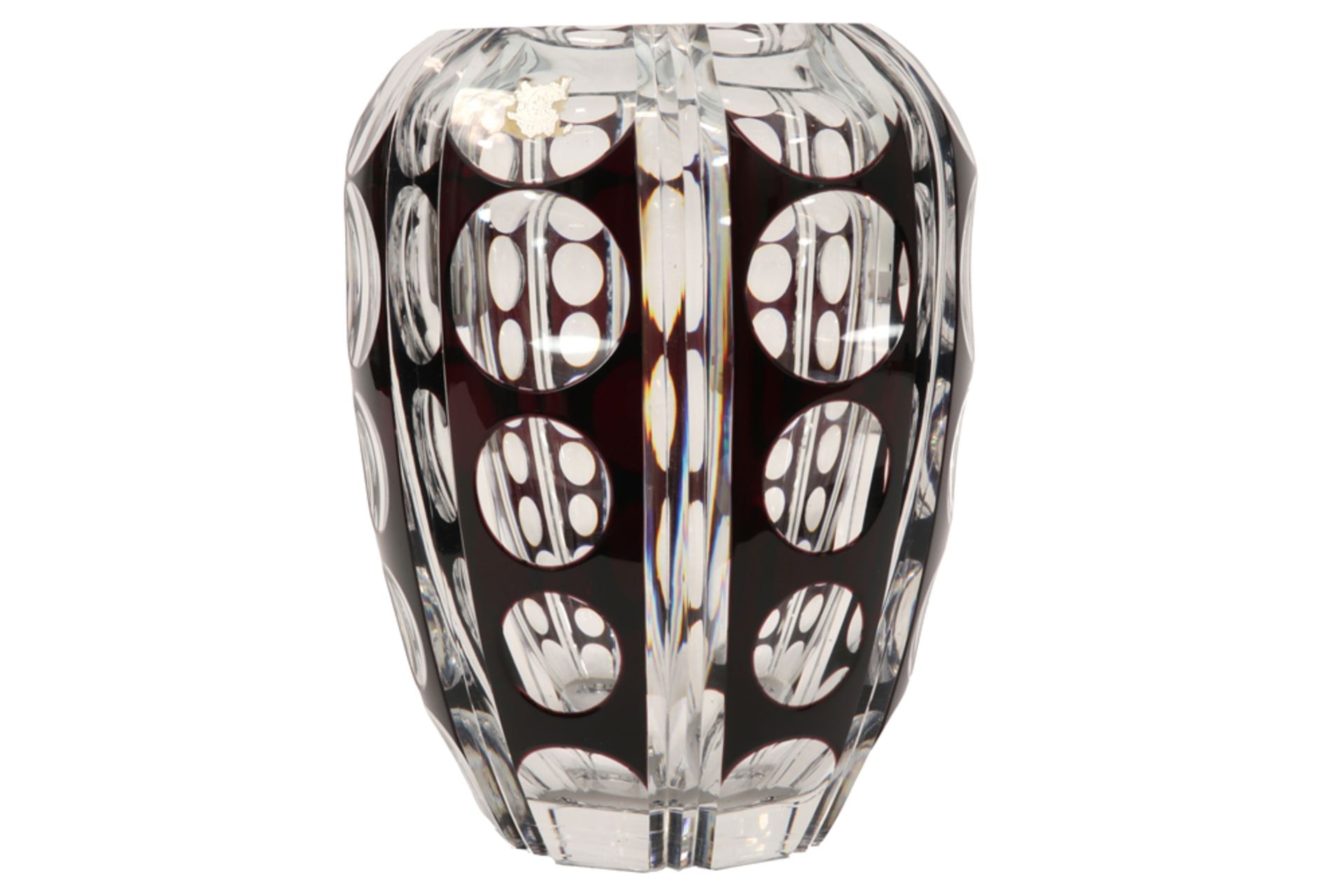 Belgian vase in VSL crystal ||Vaas in deels auberginekleurig geslepen kristal Val-St-Lambert - - Image 2 of 2