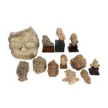 various lot of stone or earthenware Far East archaeological finds : fragments of antique