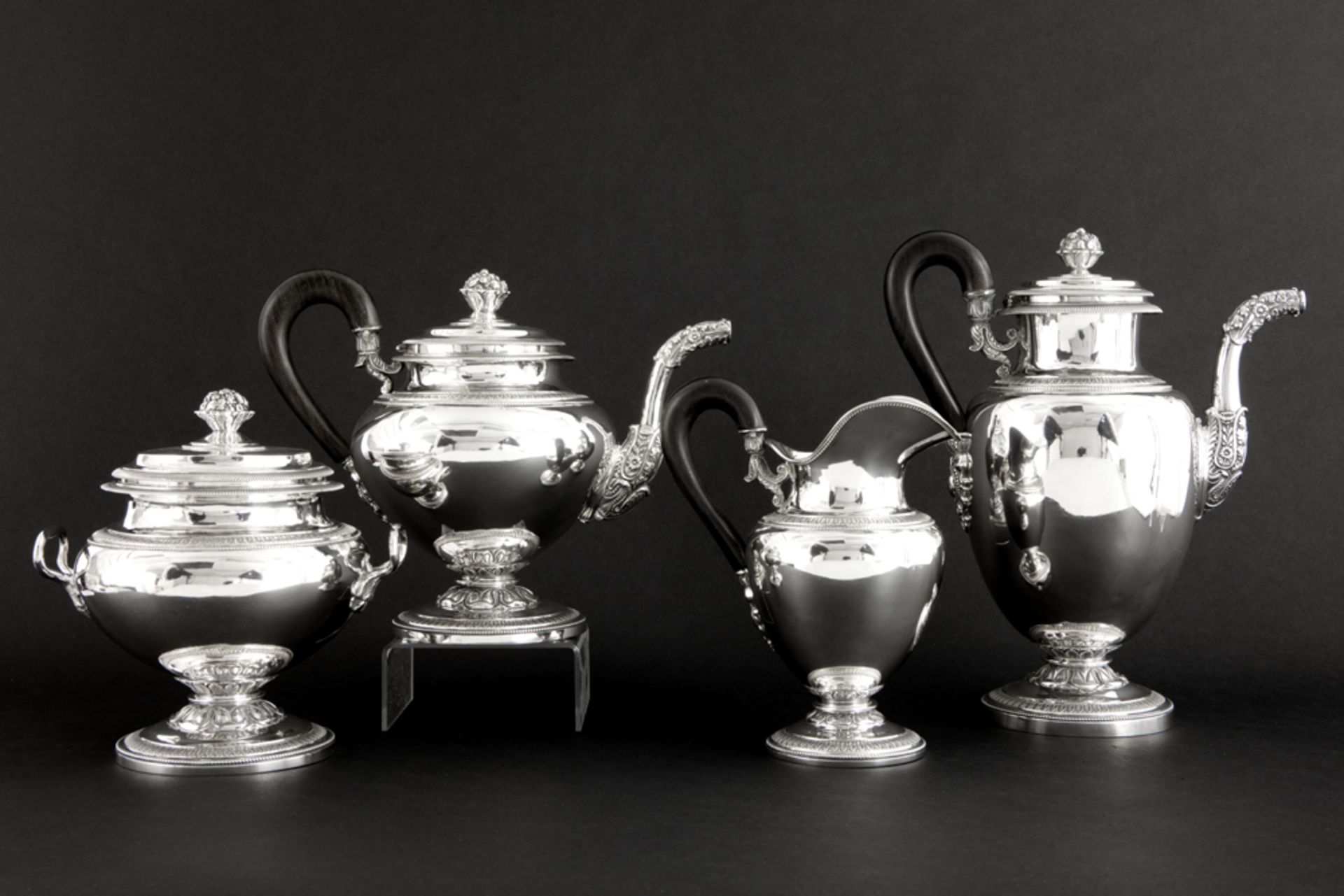 antique Belgian 4pc coffee and teaset in marked silver the coffeepot has Belgian marks with - Image 2 of 4