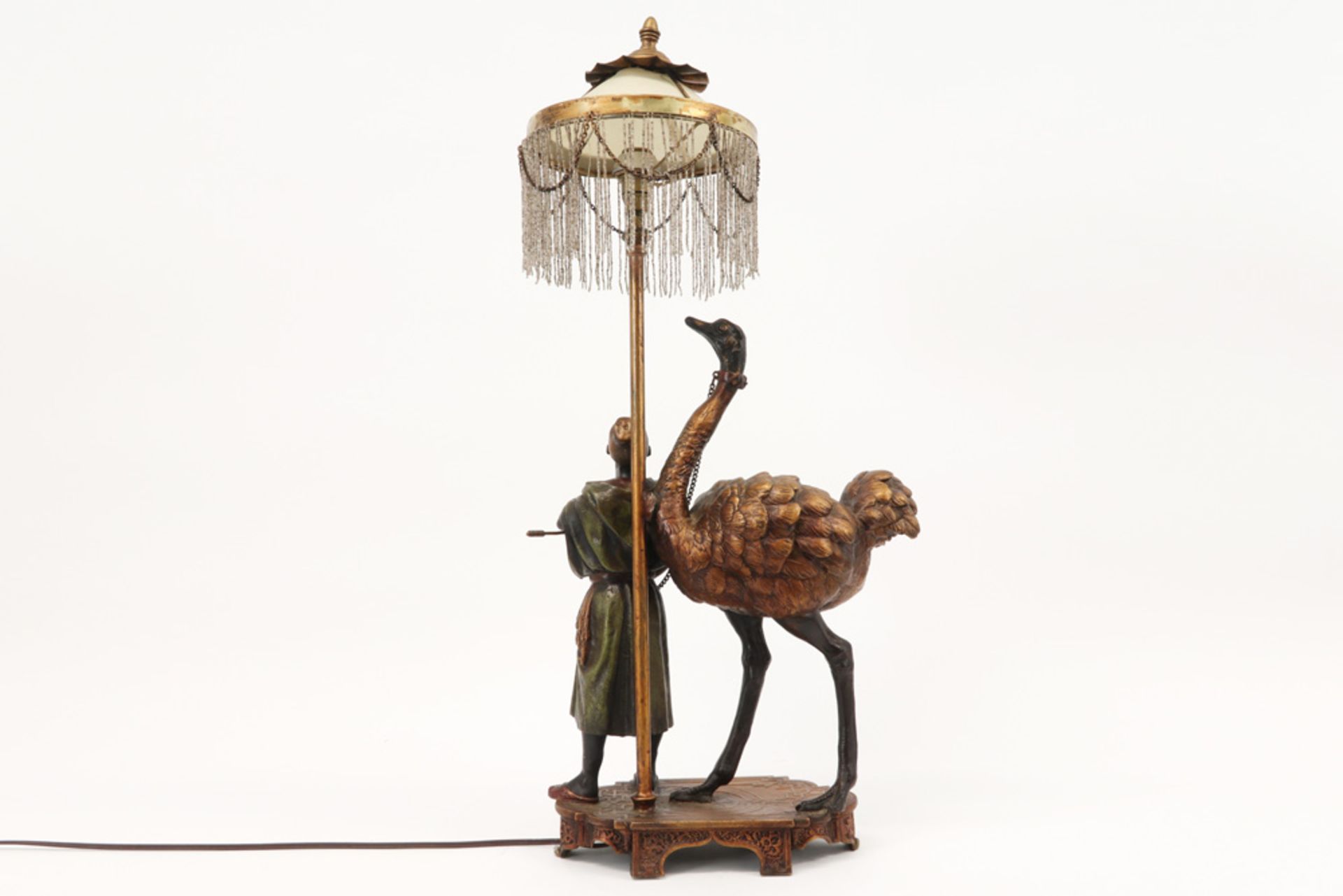 antique Vienna sculpture in polychromed metal with an orientalist style theme with an ostrich and - Image 2 of 3