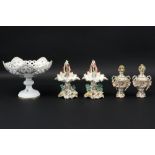 lot with old and antique porcelain amongst which a pair of 19th Cent. salt cellars, a Meissen marked