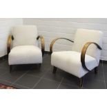 pair of Czech design arm chairs in wood and wool by Jindrich Halabala - to be dated around 1930 ||