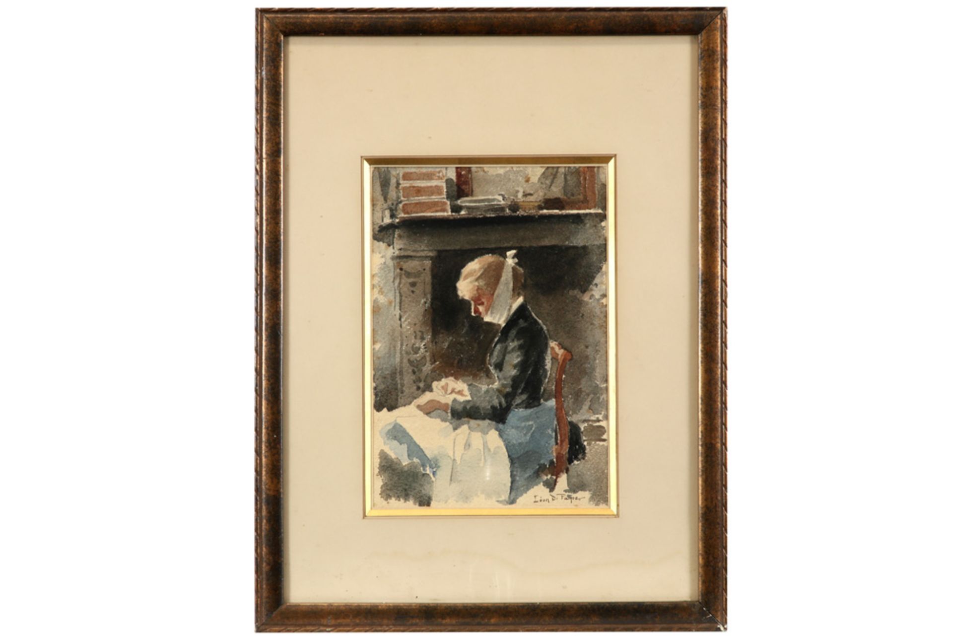 19th Cent. Belgian aquarelle - signed Leon De Pape ||DE PAPE LEON (1852 - 1890) aquarel : " - Bild 3 aus 3