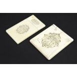 two antique Chinese ivory card cases with finely sculpted scenes with figures - with CITES