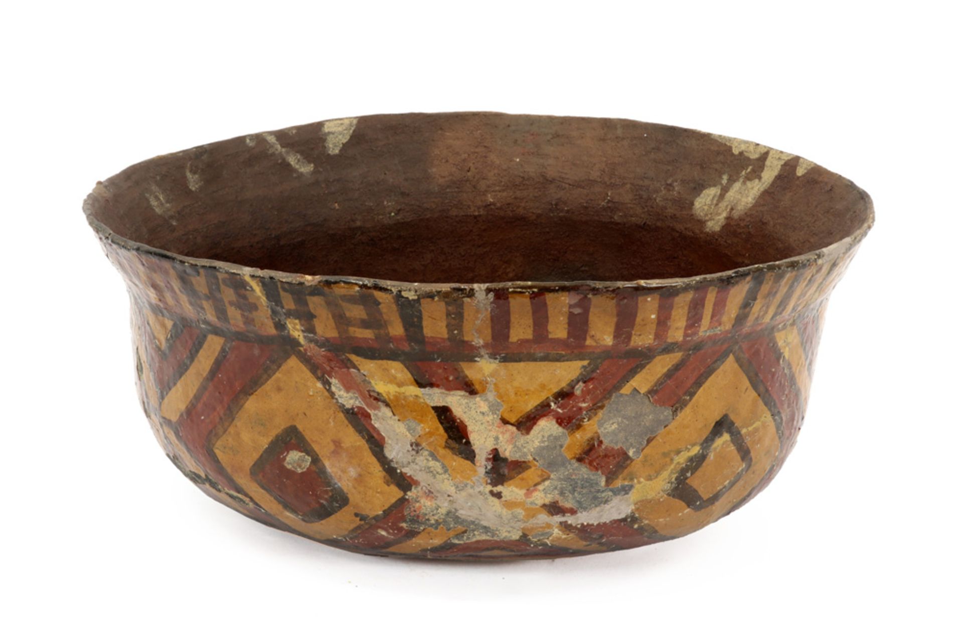 quite big Ancient American bowl in earthenware with painted geometric figrues ||OUD-AMERIKA grote - Image 2 of 4