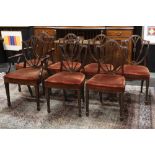 English set of pair of armchairs and five chairs in mahogany ||Antieke set (7) van een paar