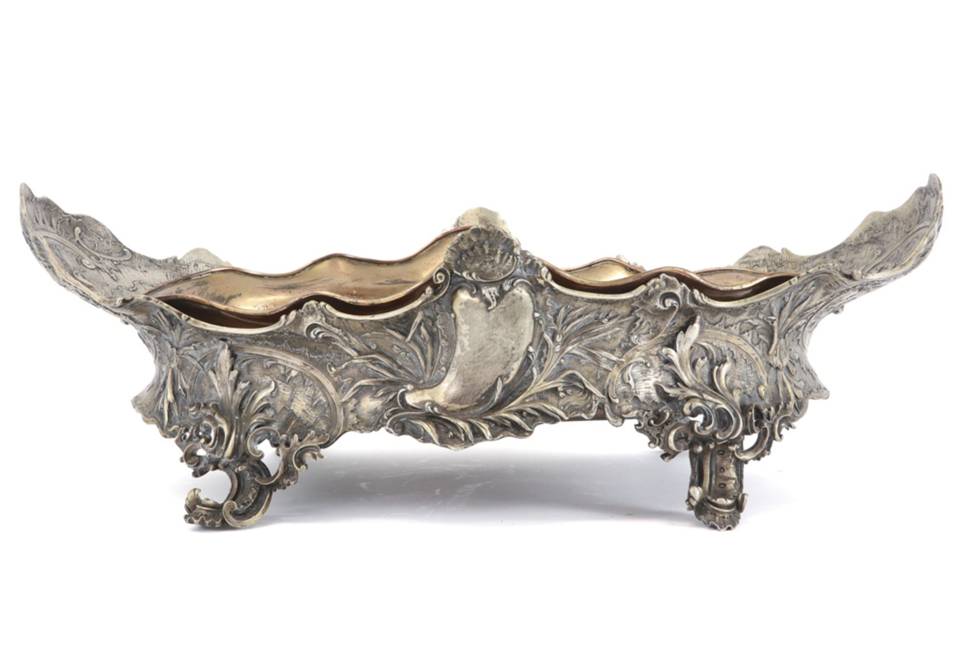 antique centerpiece (jardinier) in silverplated metal with Louis XV style ornamentation ||Antieke - Image 2 of 4