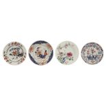 four 18th Cent. Chinese plates in porcelain, three with an Imari and one with a 'Famille Rose' decor