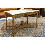 antique neoclassical table in gilded and sculpted wood with its white marble top ||Antieke
