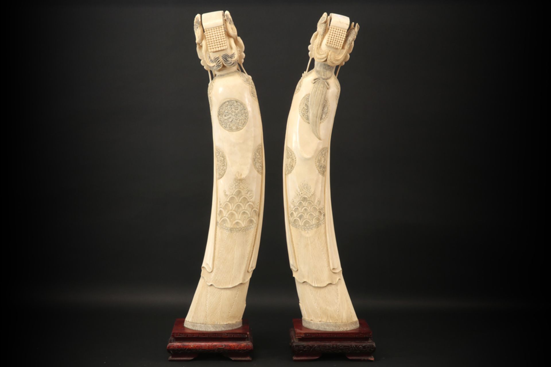 pair of quite big 1930's Chinese ivory "Emperor" and "Empress" sculptures - with CITES - Image 3 of 4