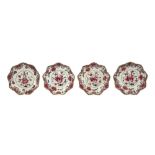 four 18th Cent. Chinese plates in porcelain with a 'Famille Rose' flower decor ||Serie van vier