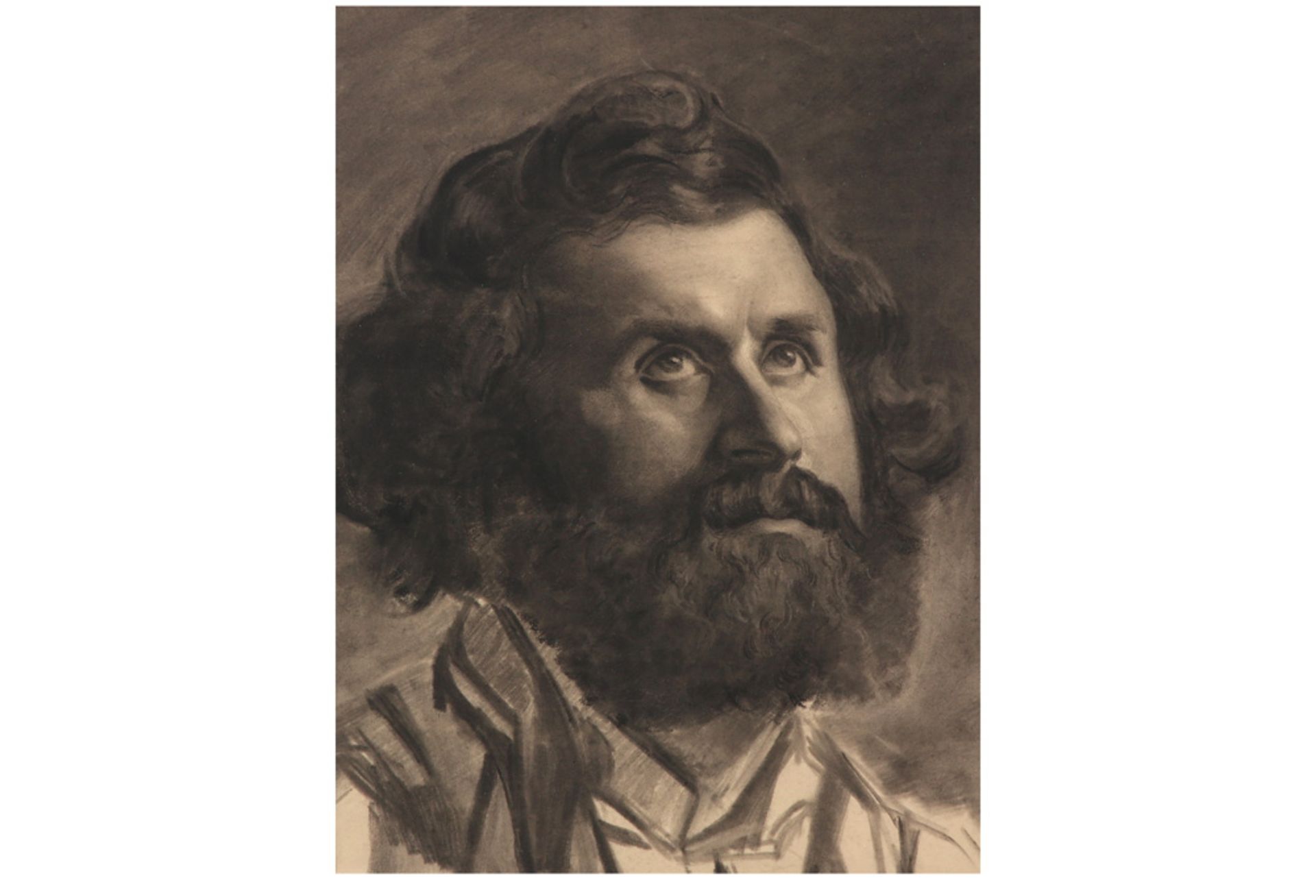 19th Cent. French mixed media (with charcoal) with a study of a bearded man, possibly a portrait