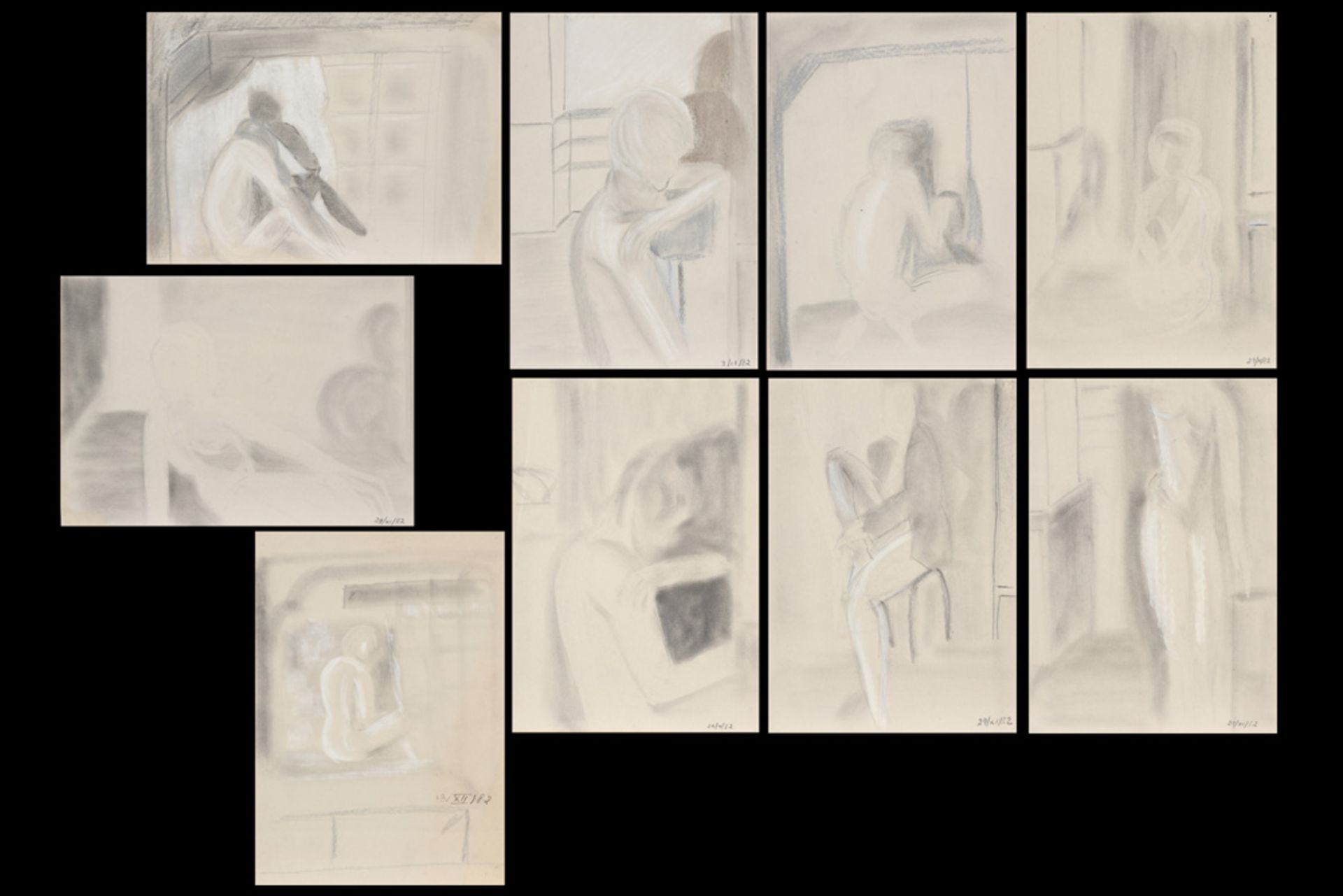 nine sketches in pencil and pastel - some signed Maurice van Saene on the back ||VAN SAENE