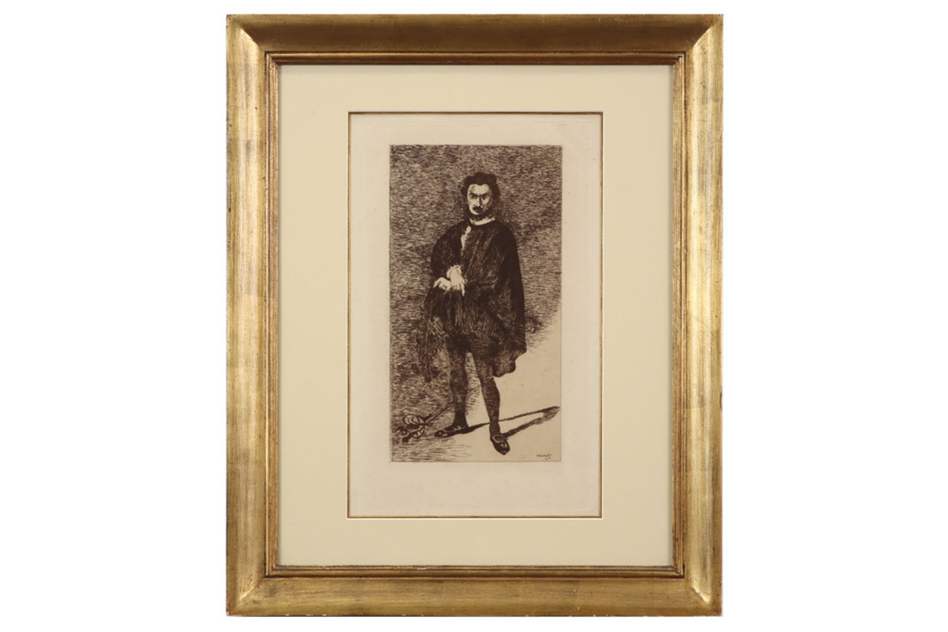 Edouard Manet plate signed etching of Rouvière in a Hamlet costume ||MANET EDOUARD (1832 - 1883) ets
