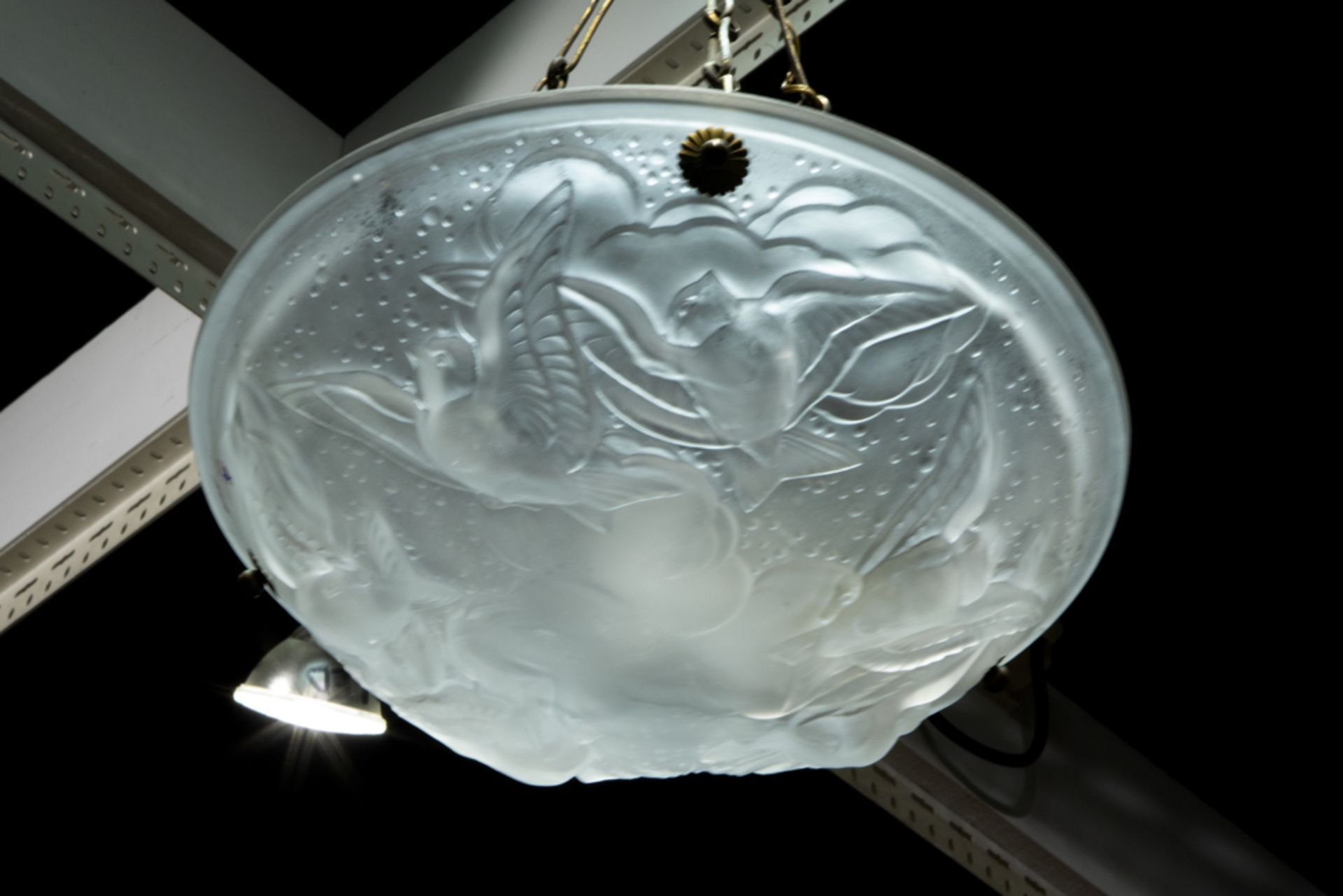 French Müller frêres Lunéville signed Art Deco chandelier in glass ||MÜLLER frêres LUNEVILLE Art - Image 2 of 2