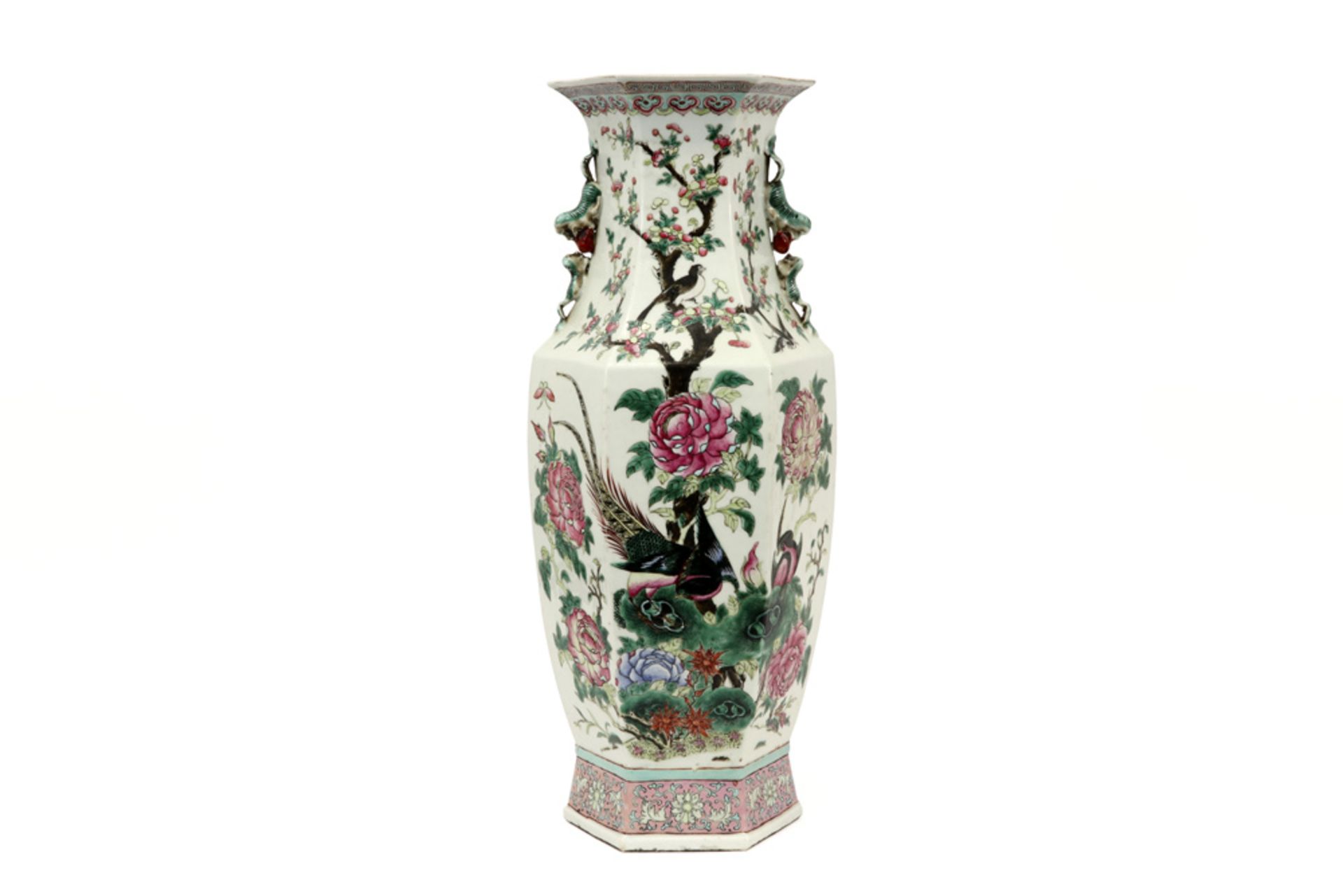 19th Cent. Chinese vase in porcelain with a 'Famille Rose' decor with birds ||Negentiende eeuwse - Image 3 of 5