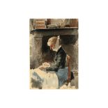 19th Cent. Belgian aquarelle - signed Leon De Pape ||DE PAPE LEON (1852 - 1890) aquarel : "