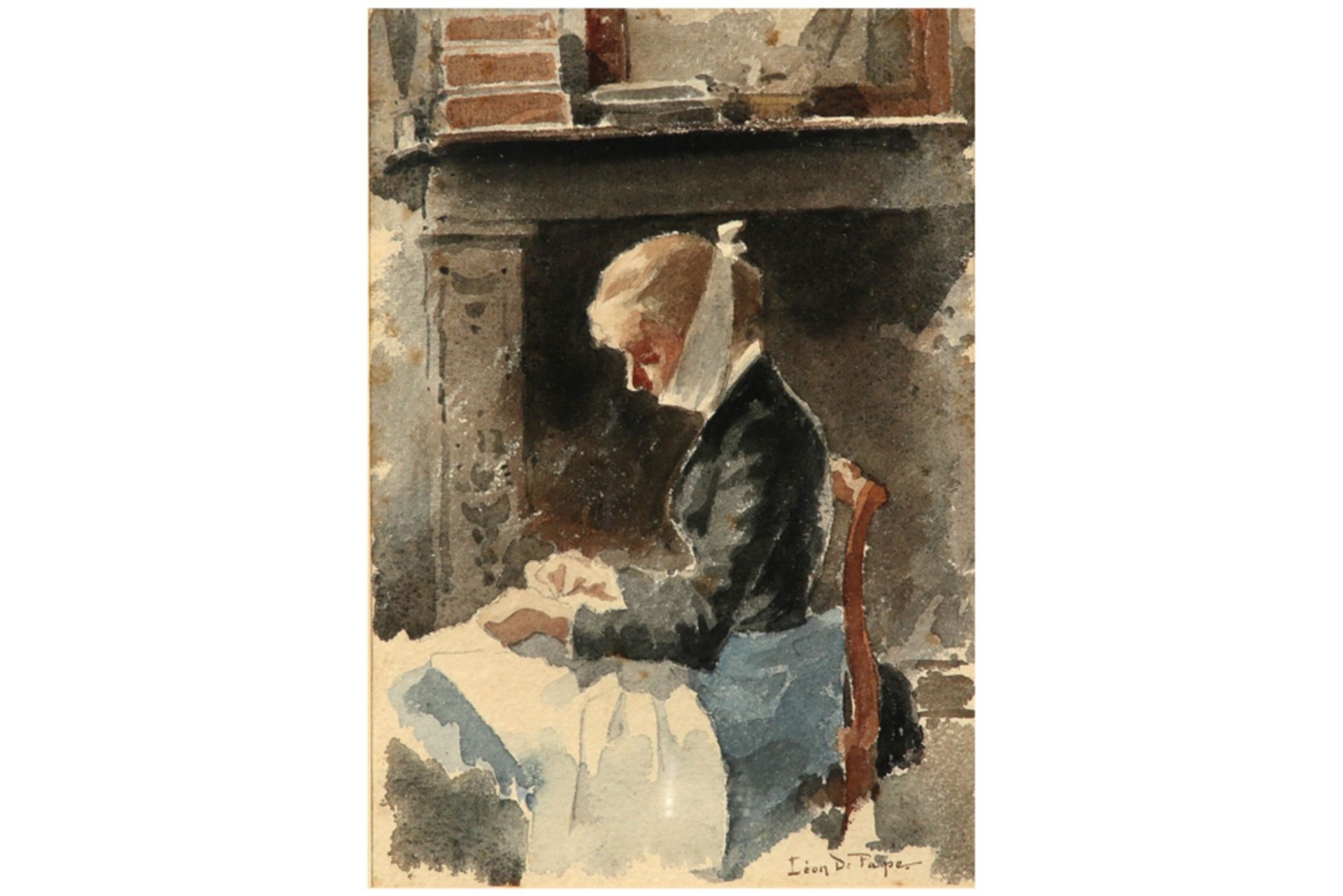 19th Cent. Belgian aquarelle - signed Leon De Pape ||DE PAPE LEON (1852 - 1890) aquarel : "