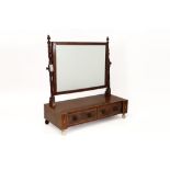 antique English two drawer powder mirror in mahogany with inlaid decor ||Antieke Engelse