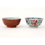 two Chinese bowls : an 18th Cent. Capucin one with blue-white and another with a polychrome