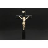 antique Belgian ivory Christ corpus on a crucifix in ebony - marked A. Leroy Bruxelles (on the back)