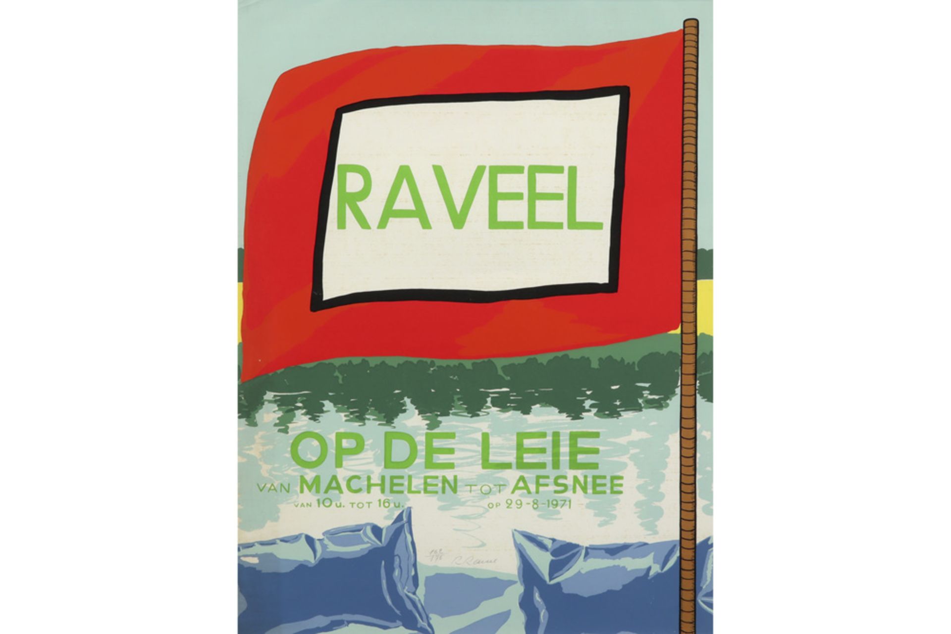 Roger Raveel signed silkscreen ||RAVEEL ROGER (1921 - 2013) zeefdruk n° 162/175 : "Op de Leie" -