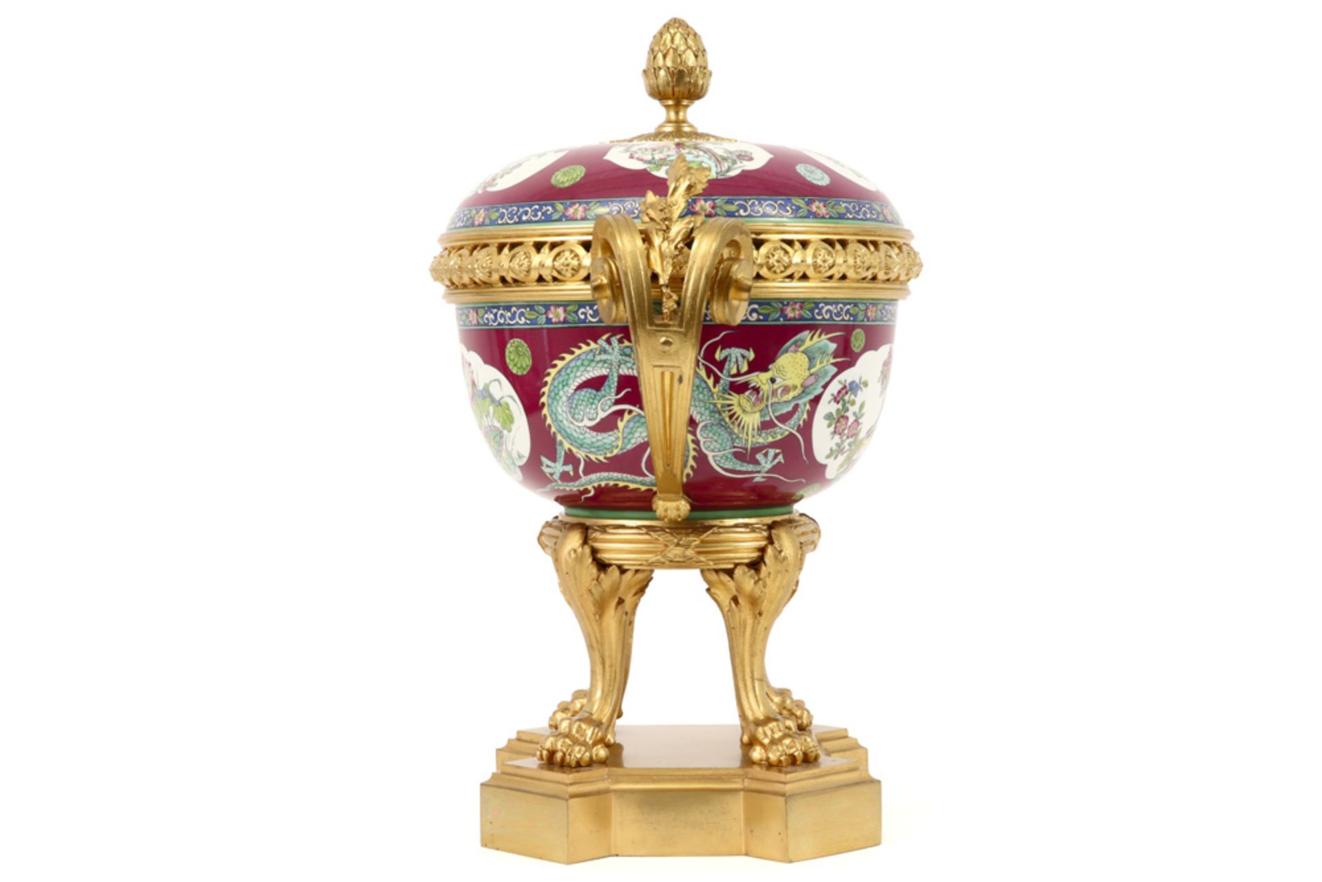 antique incense burner in Samson porcelain with a Famille Rose decor and with a mounting in gilded - Image 2 of 5