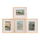 four old Japanese woodcuts ||Lot van vier oude Japanse prenten (houtsnedes)