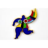 rare Niki de Saint Phalle brooch in vermeil and enamel with the typical "Nana" - signed on the