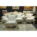 5pc Louis XV style salon suite in polychromed and sculpted wood ||Vijfdelig salonensemble in