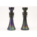 pair of Art Nouveau vases in glass with iridiscent surface and with neoclassical mountings ||Paar