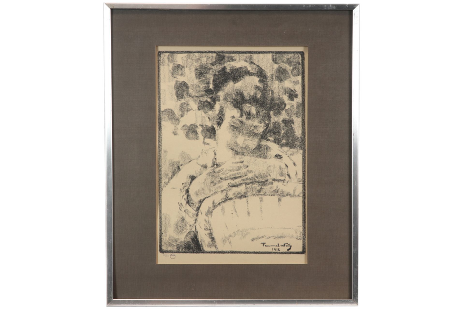 Fernand Wery lithograph with monogram stamp ||WERY FERNAND (1886 - 1964) litho n° 48/60 : "Portret - Image 4 of 4
