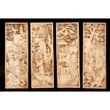 set of four Chinese plaques in ivory with courtly scenes about infatuation - bought in the '60s in