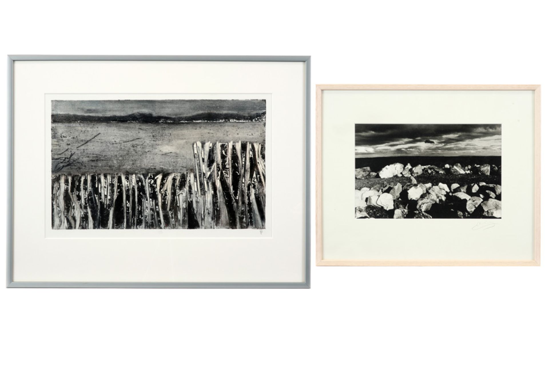 lot (2) of a drawing signed Lieve Pettens and a black-and-white photograph signed Jeny Koninckx ||