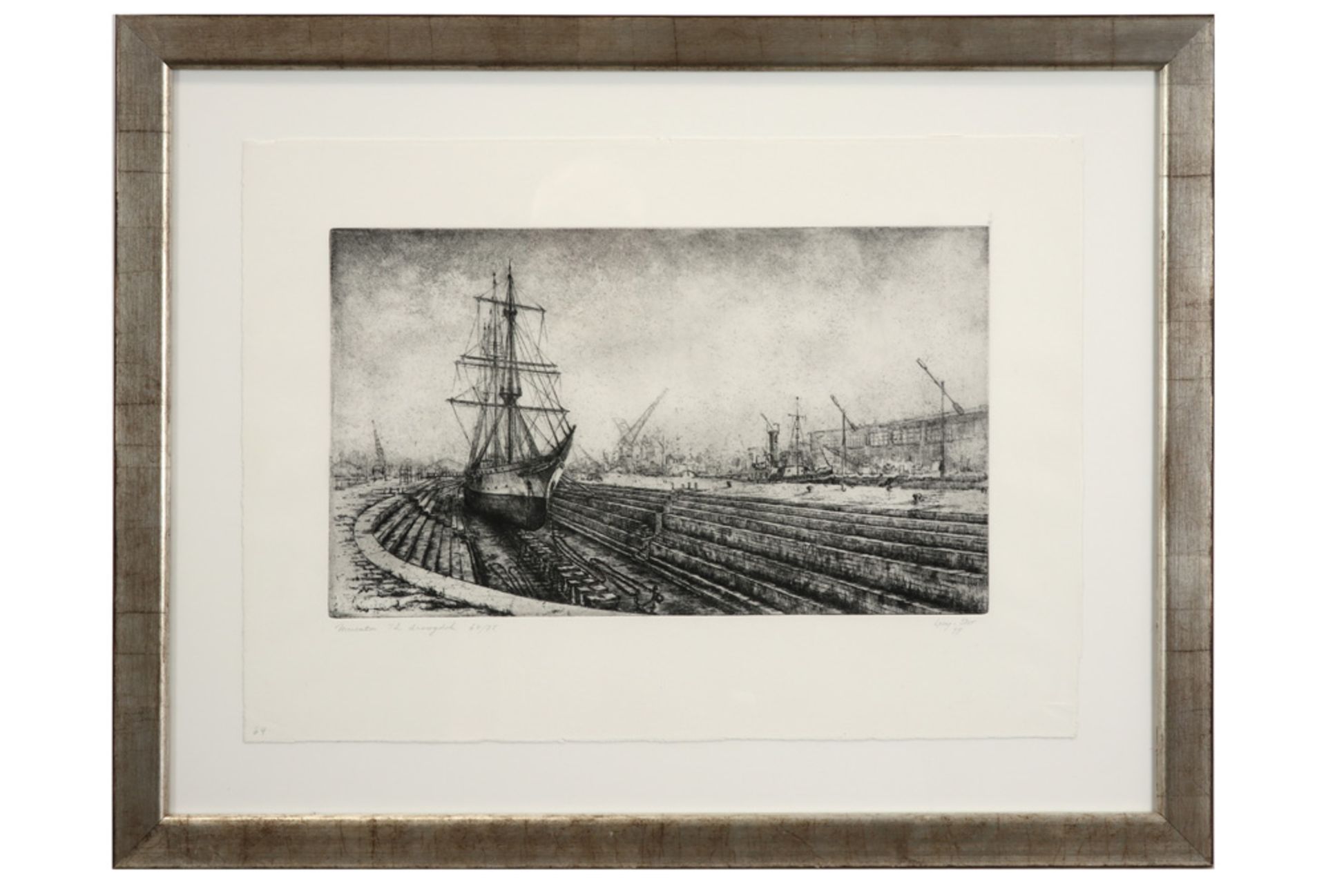 Leon Ost signed etching - dated (19)99 ||OST LEON ets n° 64/75 : "Mercator in het droogdok" - 24,5 x