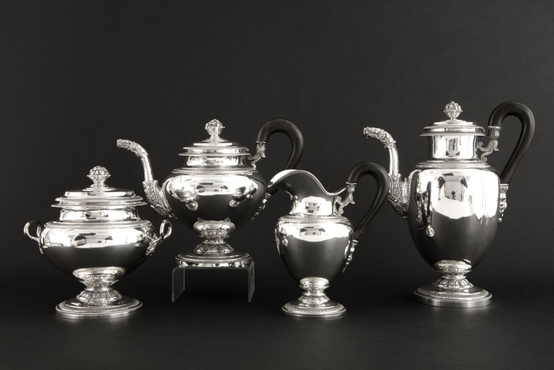 antique Belgian 4pc coffee and teaset in marked silver the coffeepot has Belgian marks with