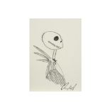 Tim Burton signed pencil drawing with one of his typical figures ||BURTON TIM (° 1958)