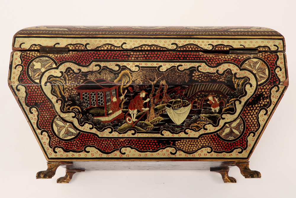 beautiful Chinese style lacquerware tea box with bronze ornamentation with its two original teaboxes - Bild 5 aus 5