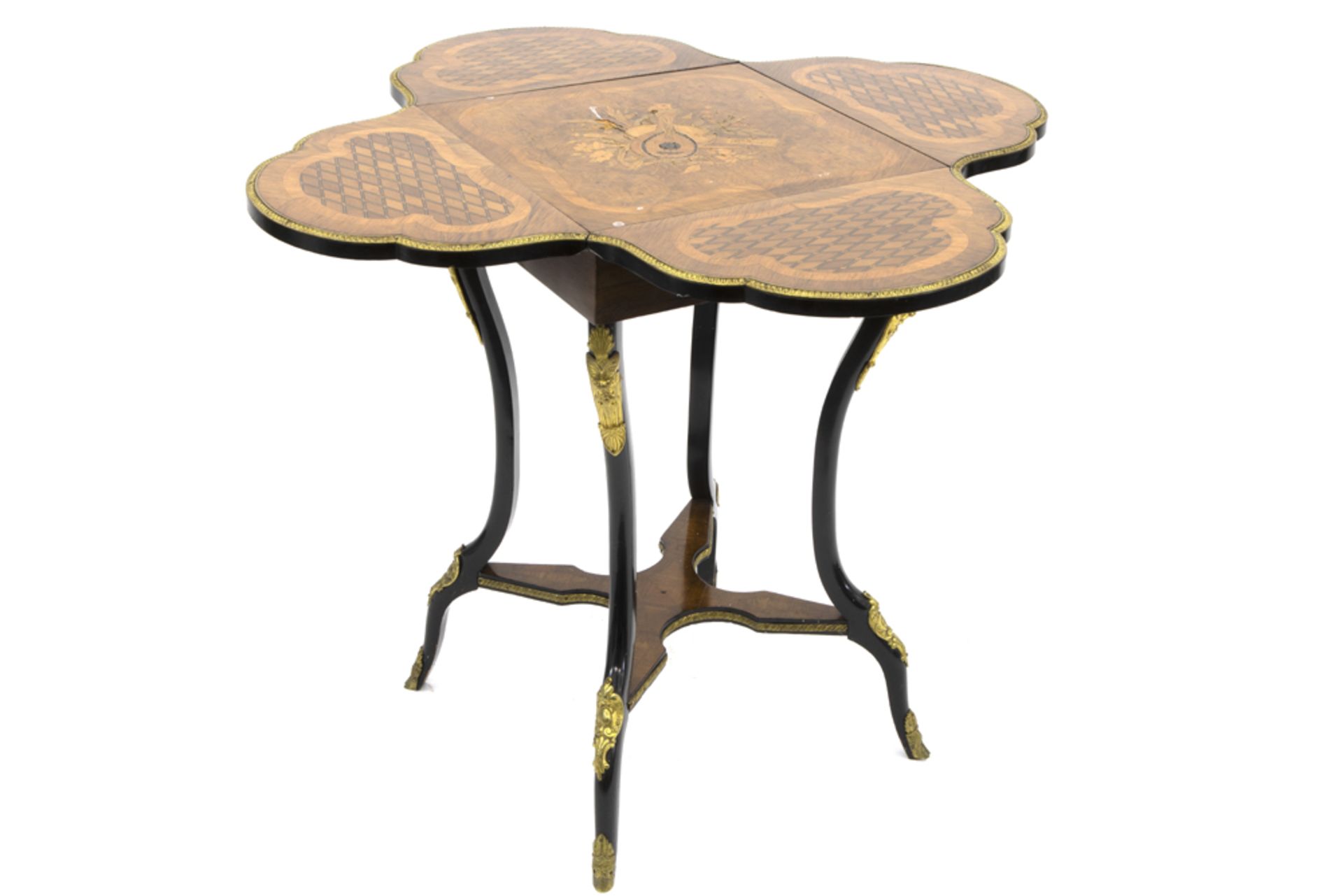 19th Cent. neoclassical Napoleon III occasional table in marquetry and ebonised wood and with - Bild 2 aus 3